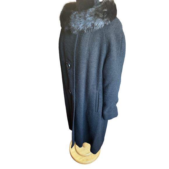 Vintage Betty Rose Black Wool Coat Fur Collar Mob Wife Jacket Small Union Made - Picture 4 of 8